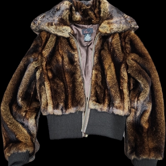 🔥 Luxurious Via  Brown Faux Fur Jacket XS - Picture 15 of 17